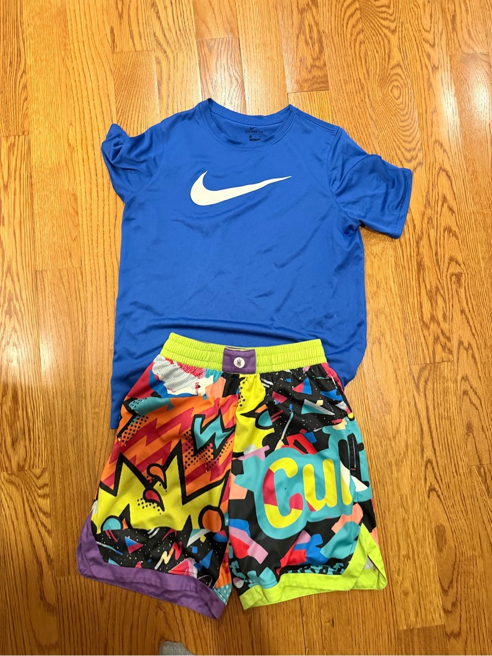 Nike Blue Tee with Neon Multicolor Graphic Shorts